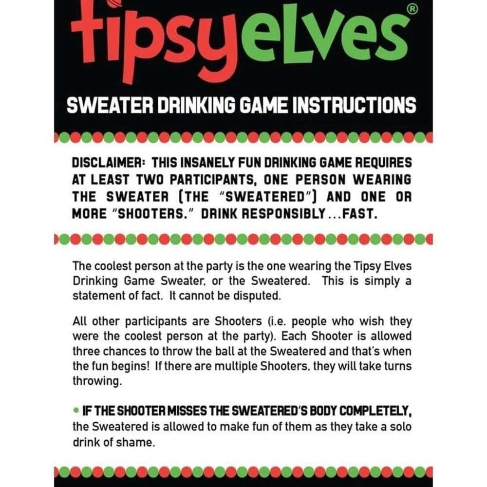 TIPSY ELVES‎ MEN'S DRINKING GAME UGLY CHRISTMAS SWEATER HOLIDAY SIZE L PARTY TOP